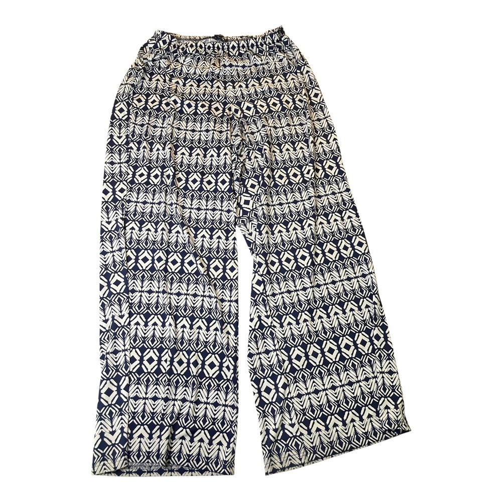 Zac & Rachel XL Wide Leg Palazzo‎ Pants Blue White Pattern Elastic Waist